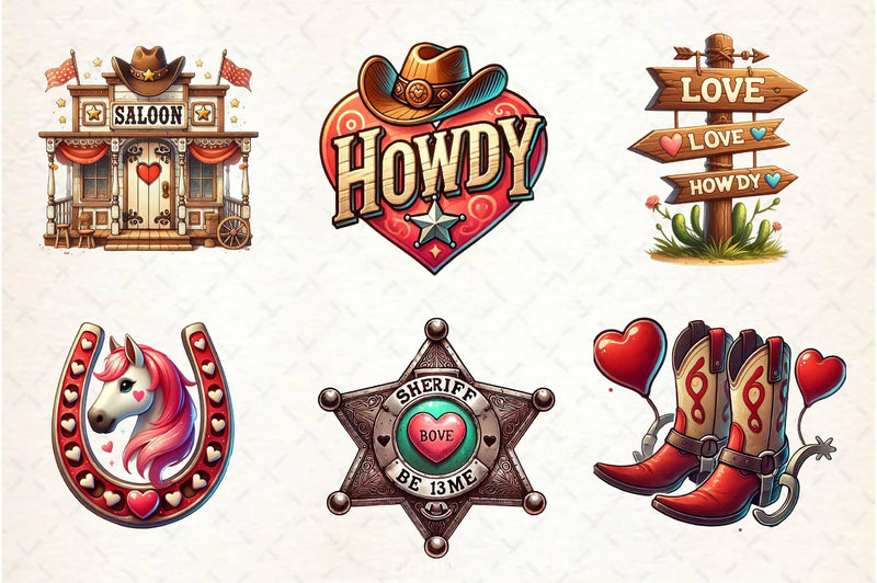 Retro Howdy Western Valentines Day Clipart Bundle 3 - CraftNest - Digital Crafting and Art