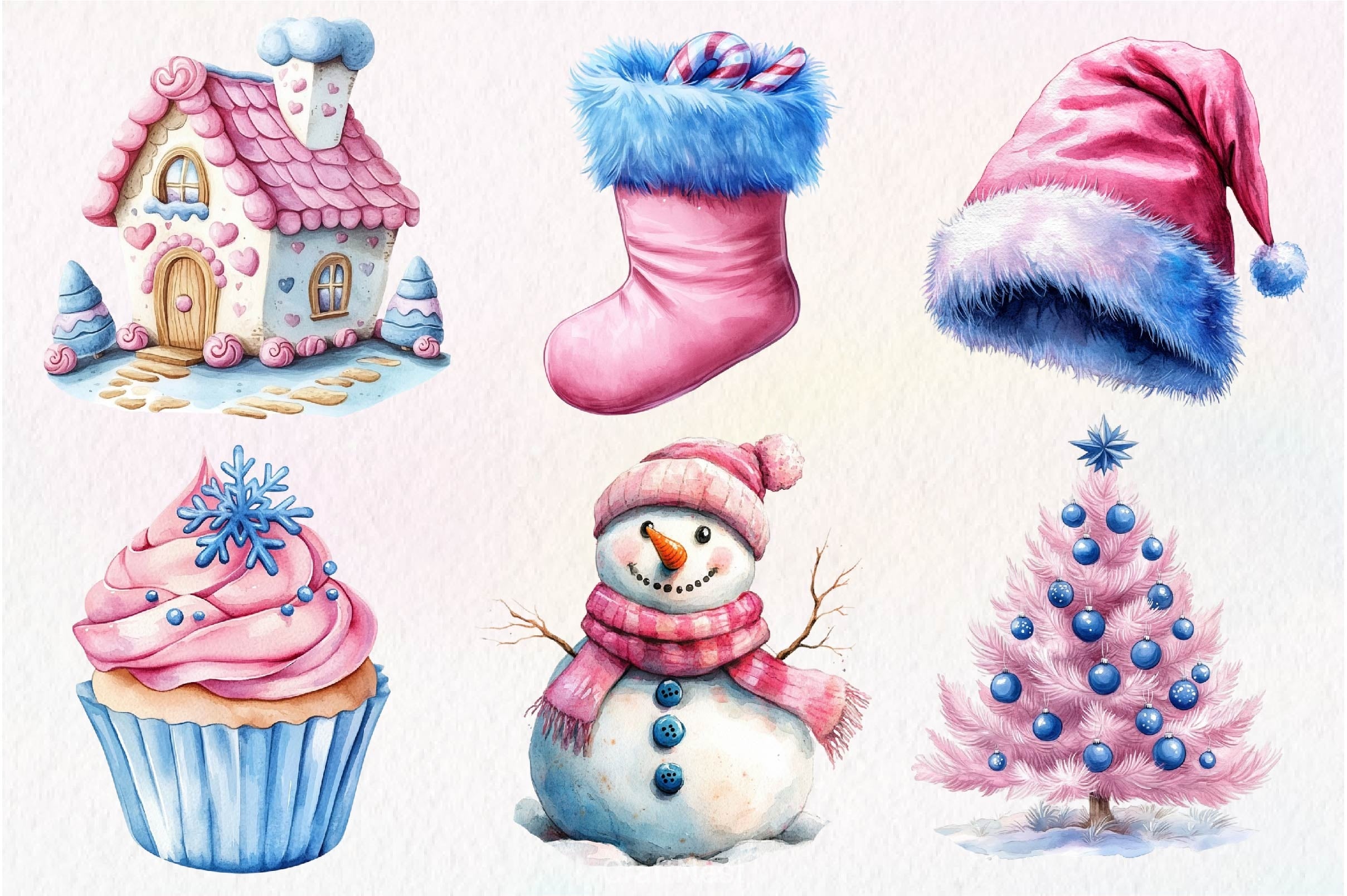 Pink And Blue Christmas Clipart Bundle - CraftNest - Digital Crafting and Art