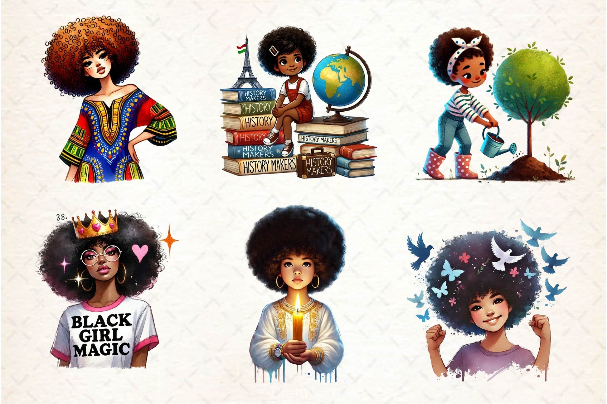 Black History Month Afro Girl Clipart Bundle 2 - CraftNest - Digital Crafting and Art