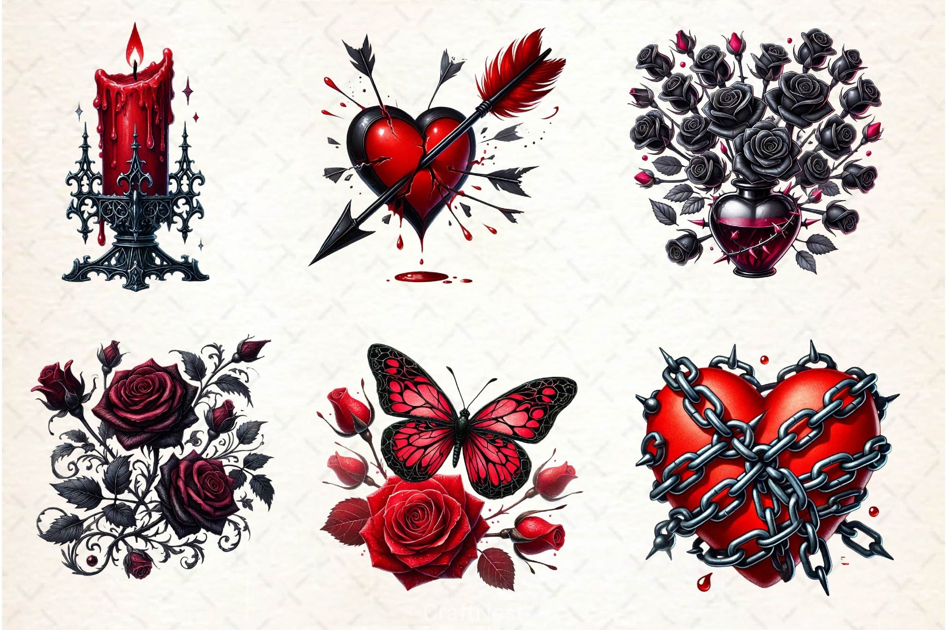 Gothic Valentine Clipart Bundle 4 - CraftNest - Digital Crafting and Art