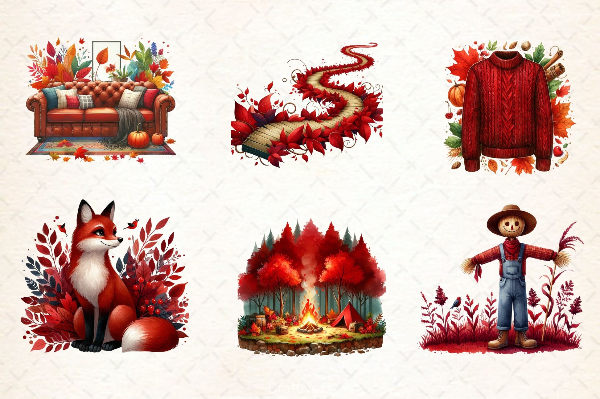 Dark Red Autumn Clipart Bundle - CraftNest - Digital Crafting and Art