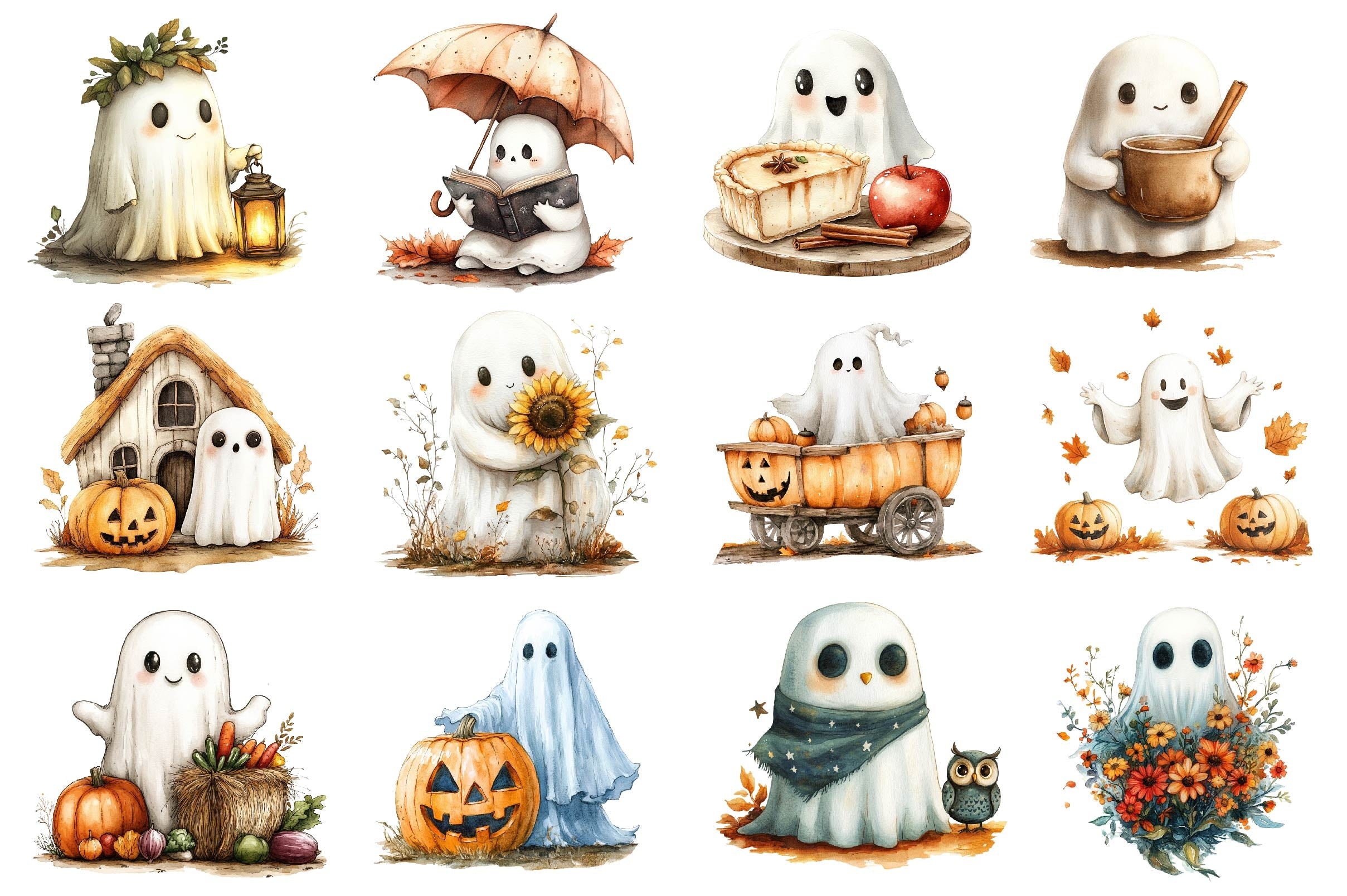 Halloween & Fall Ghost Clipart Bundle - CraftNest - Digital Crafting and Art