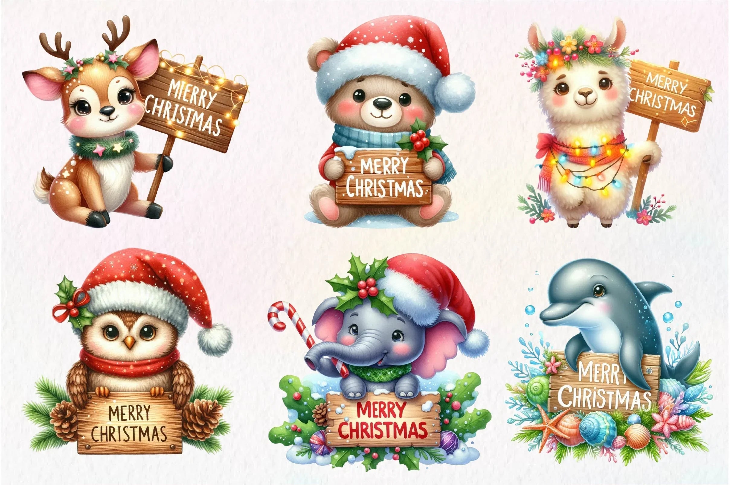 Merry Christmas Animals Clipart Bundle - CraftNest - Digital Crafting and Art