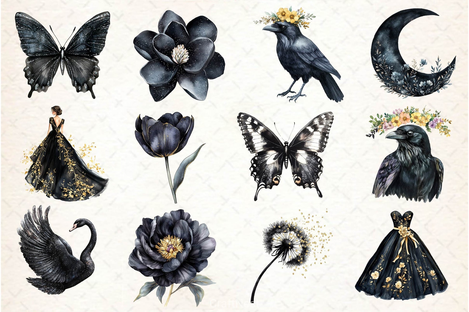 Glitter Luxury Black Spring Clipart Bundle 5 - CraftNest - Digital Crafting and Art