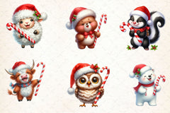 Animals Holding Candy Cane Clipart Bundle - CraftNest - Digital Crafting and Art