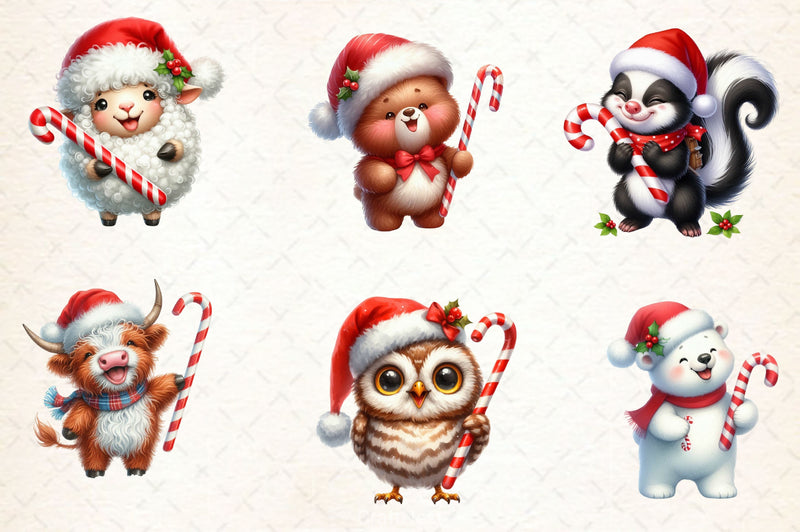 Animals Holding Candy Cane Clipart Bundle - CraftNest - Digital Crafting and Art