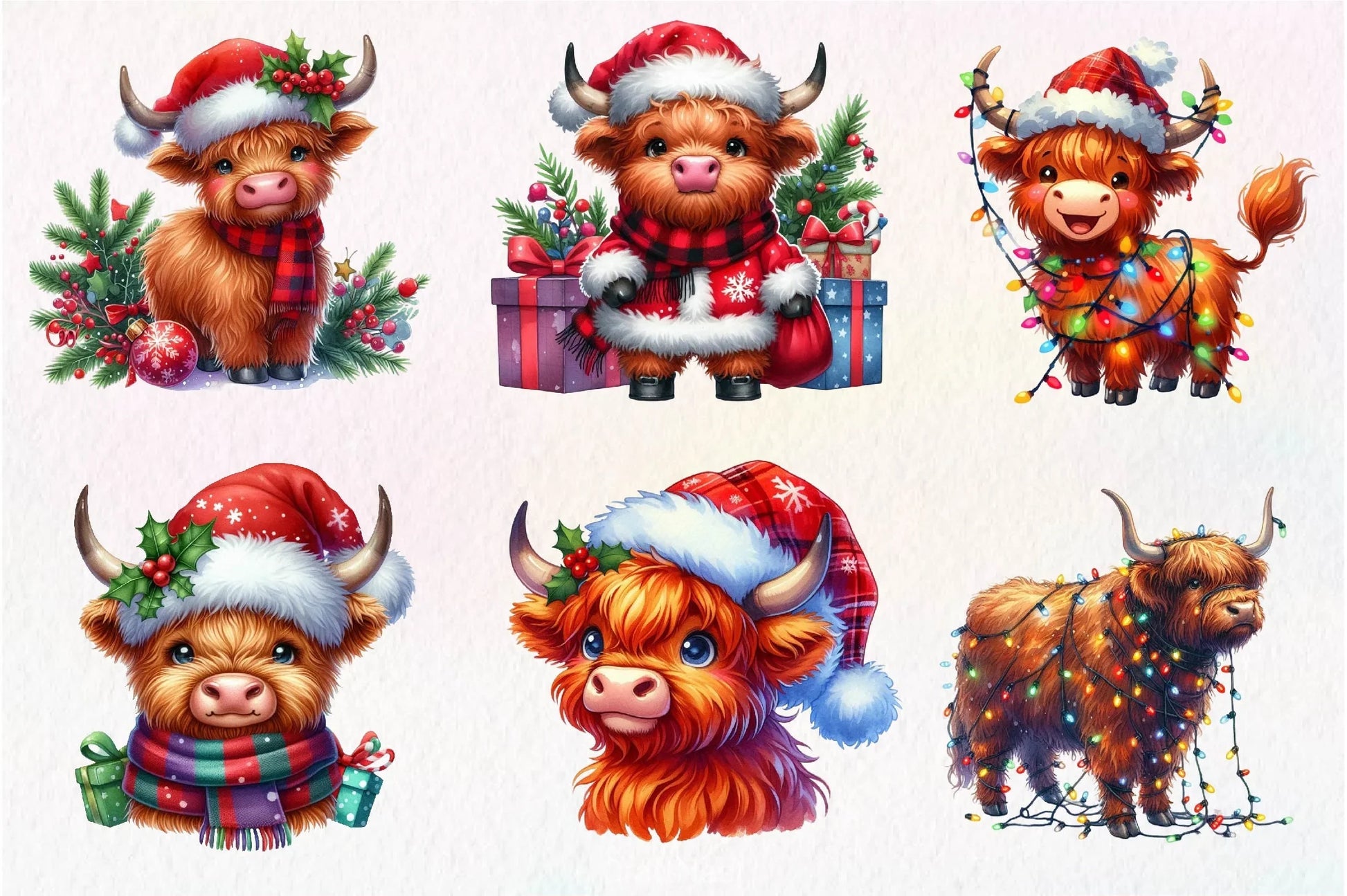 Cute Christmas Highland Cow Clipart Bundle 6 - CraftNest - Digital Crafting and Art