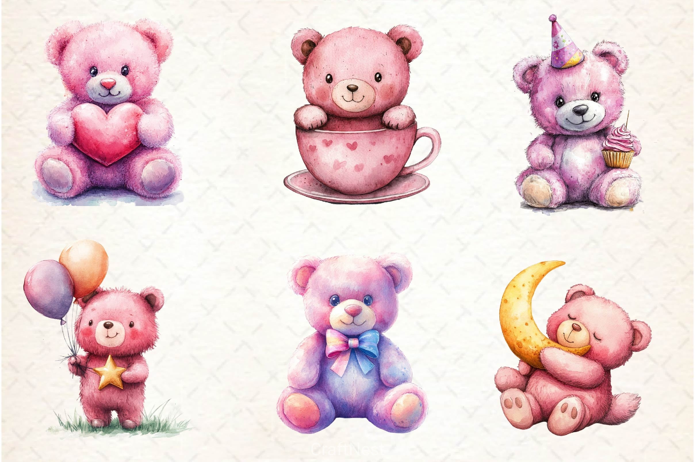 Pink Cute Blush Teddy Bear Clipart Bundle 4 - CraftNest - Digital Crafting and Art