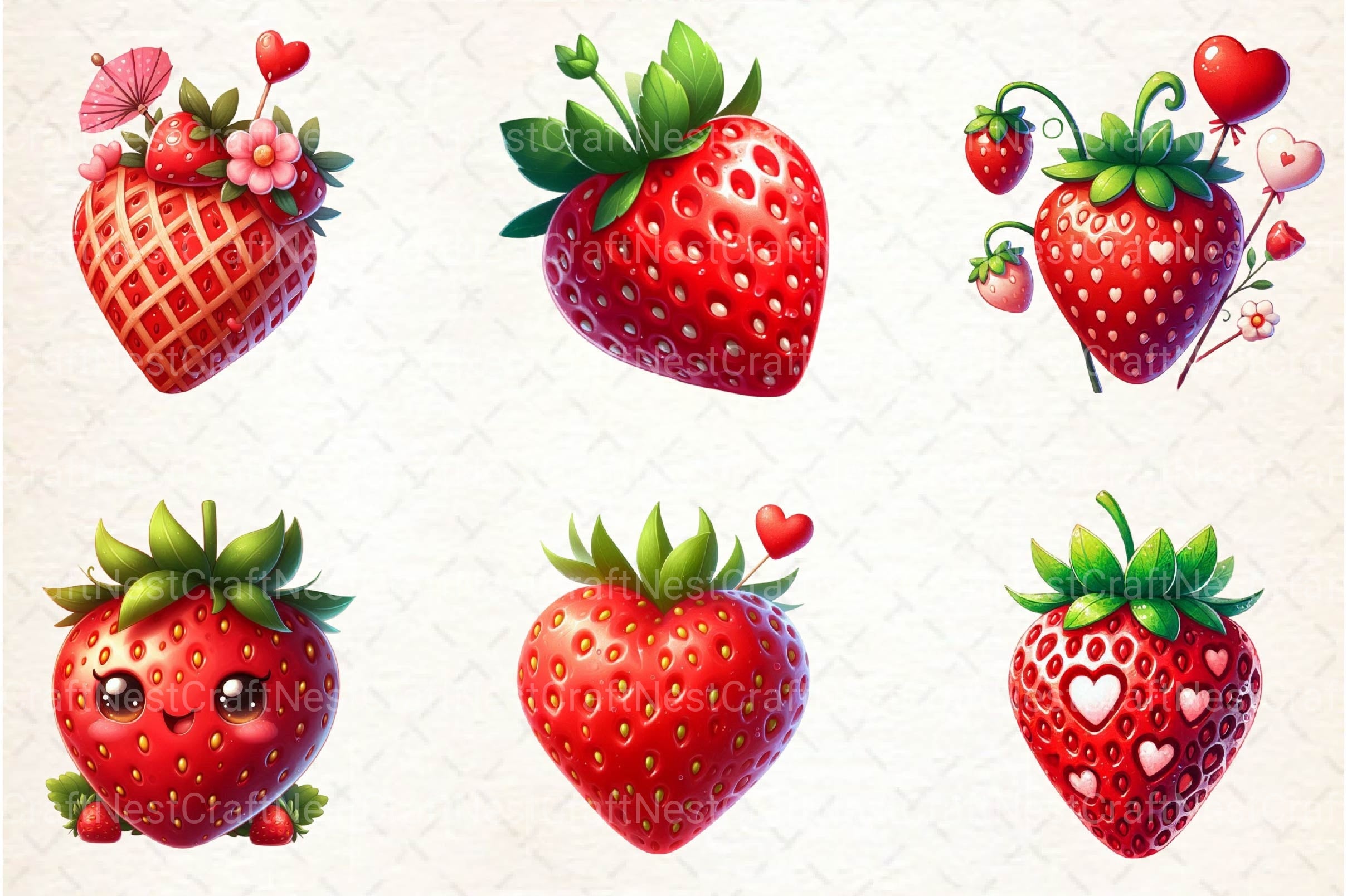 Valentine Strawberry Clipart Bundle 3 - CraftNest - Digital Crafting and Art