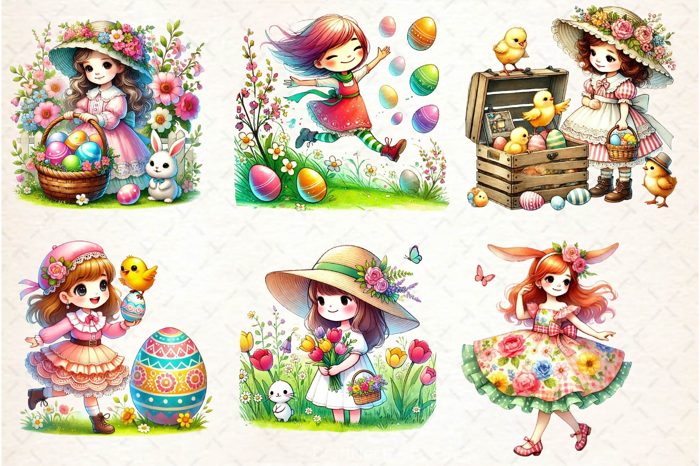 Easter Girls Clipart Bundle 2 - CraftNest - Digital Crafting and Art