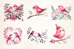 Pink Valentine Birds Clipart Bundle - CraftNest - Digital Crafting and Art