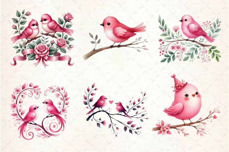 Pink Valentine Birds Clipart Bundle - CraftNest - Digital Crafting and Art
