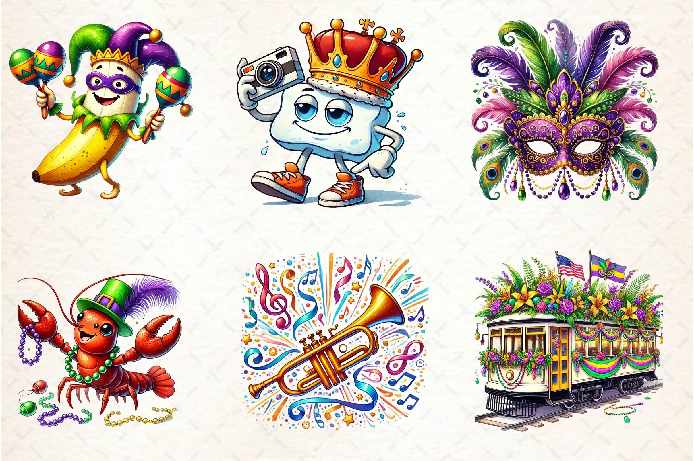 Funny Mardi Gras Clipart Bundle 2 - CraftNest - Digital Crafting and Art