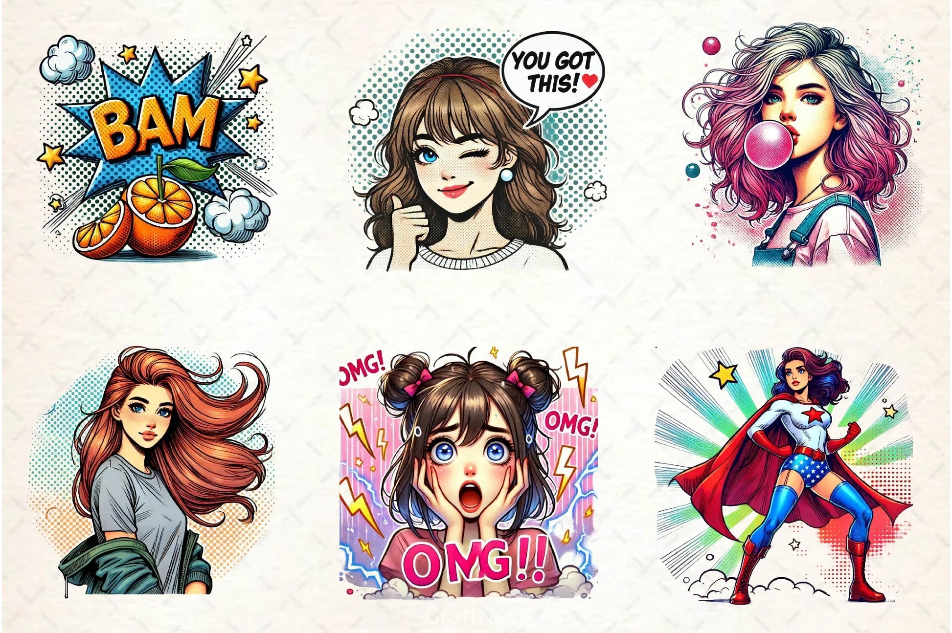 Pop Art Girl Clipart Bundle 2 - CraftNest - Digital Crafting and Art