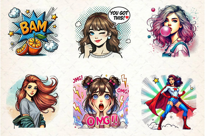Pop Art Girl Clipart Bundle 2 - CraftNest - Digital Crafting and Art