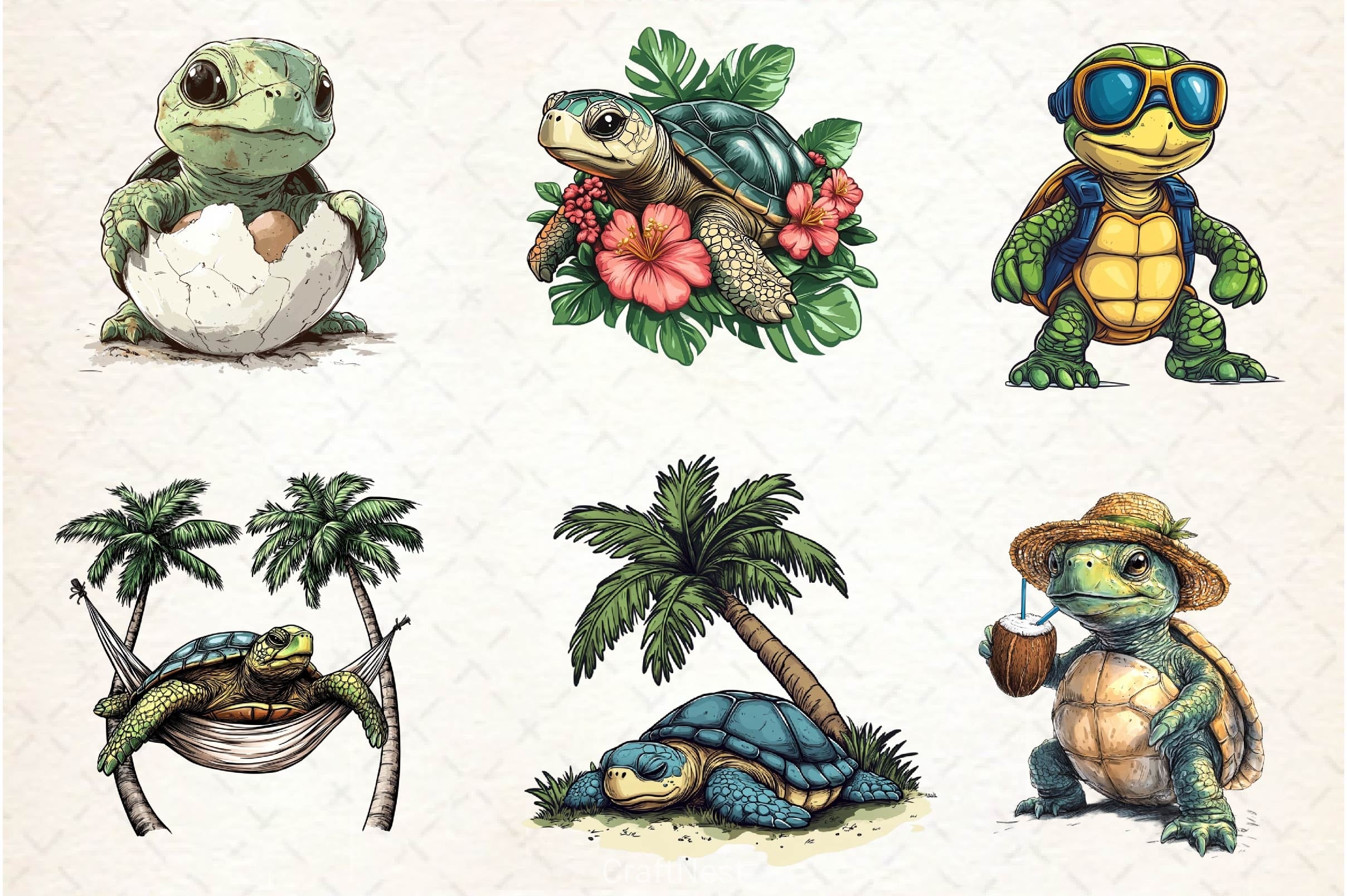Summer Turtle Clipart Bundle 2 - CraftNest - Digital Crafting and Art