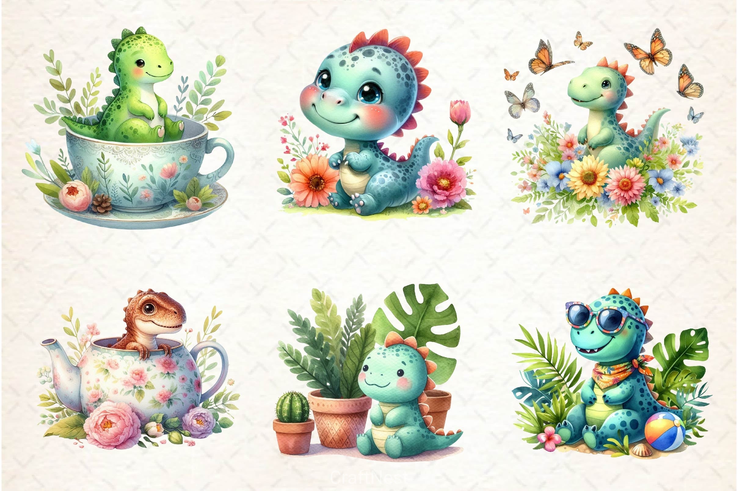 Cute Dinosaur Clipart Bundle 3 - CraftNest - Digital Crafting and Art