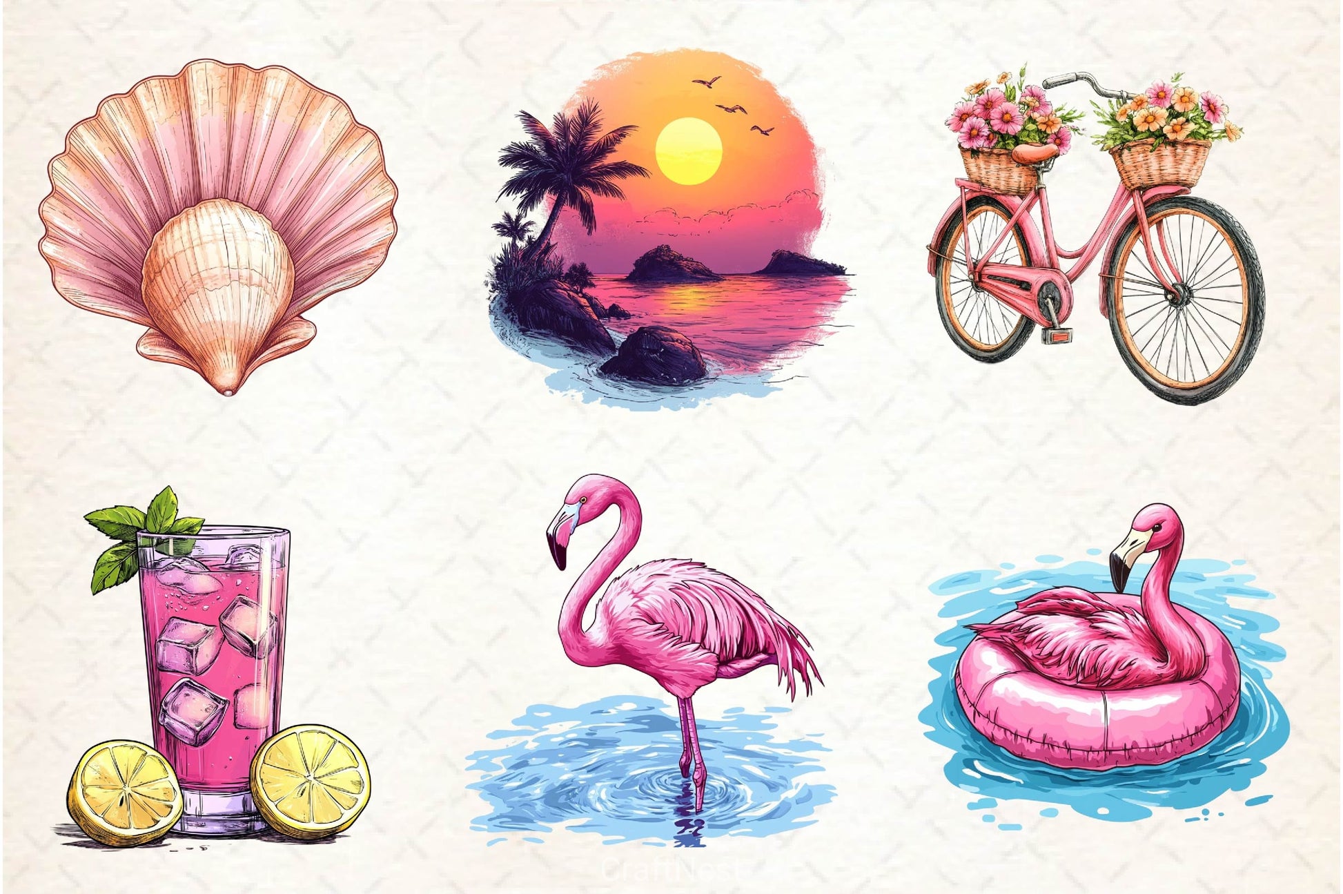 Pink Summer Clipart Bundle 3 - CraftNest - Digital Crafting and Art