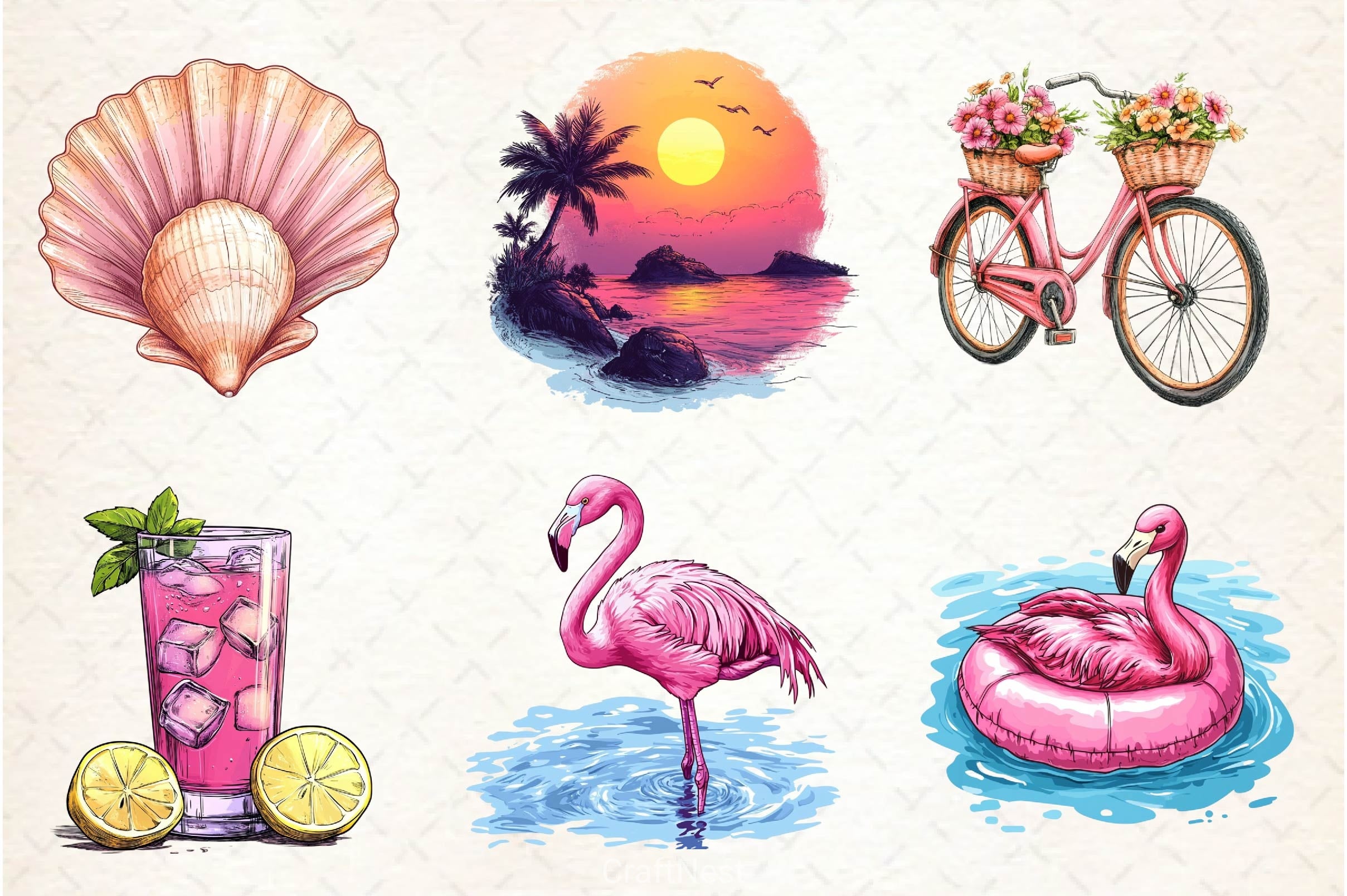 Pink Summer Clipart Bundle 3 - CraftNest - Digital Crafting and Art