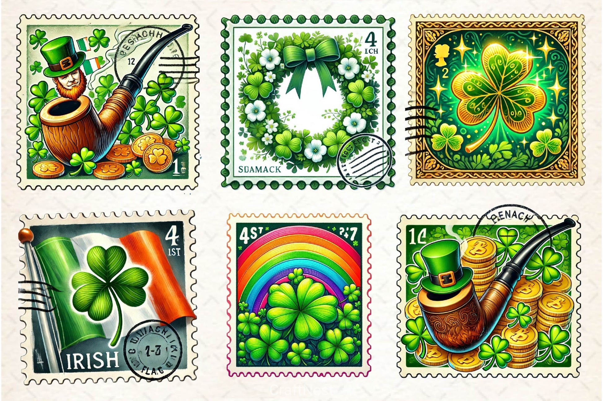 St Patrick's Day Postage Stamp Clipart Bundle - CraftNest - Digital Crafting and Art