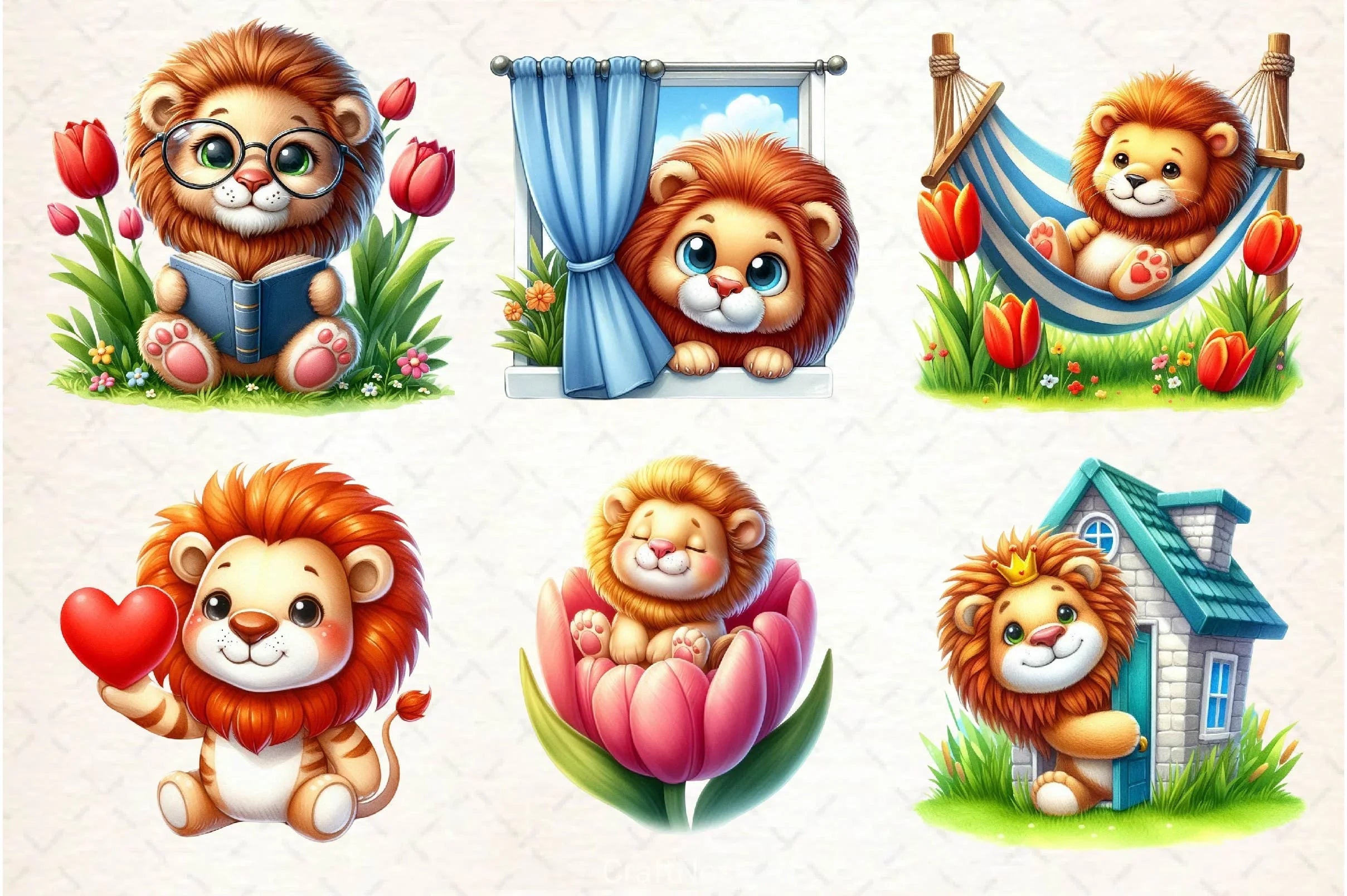 Cute Spring Lion Clipart Bundle 2 - CraftNest - Digital Crafting and Art