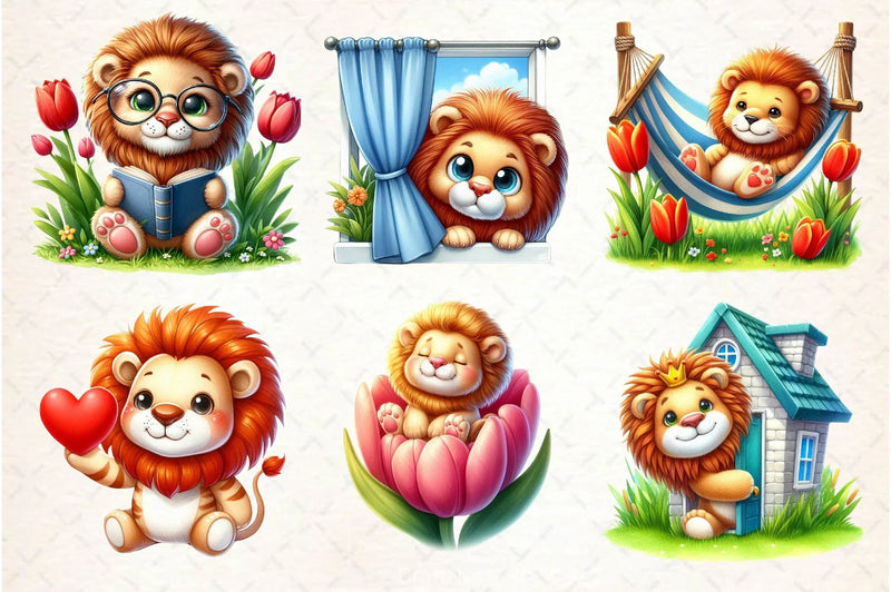 Cute Spring Lion Clipart Bundle 2 - CraftNest - Digital Crafting and Art
