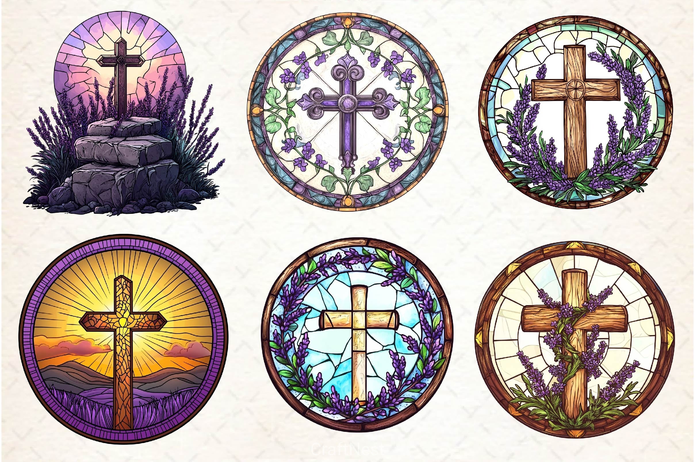 Lavender Blessing & Cross Faux Stained Glass Clipart Bundle - CraftNest - Digital Crafting and Art