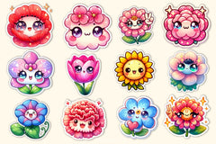Kawaii Flowers Stickers Sticker Clipart Bundle - CraftNest - Digital Crafting and Art