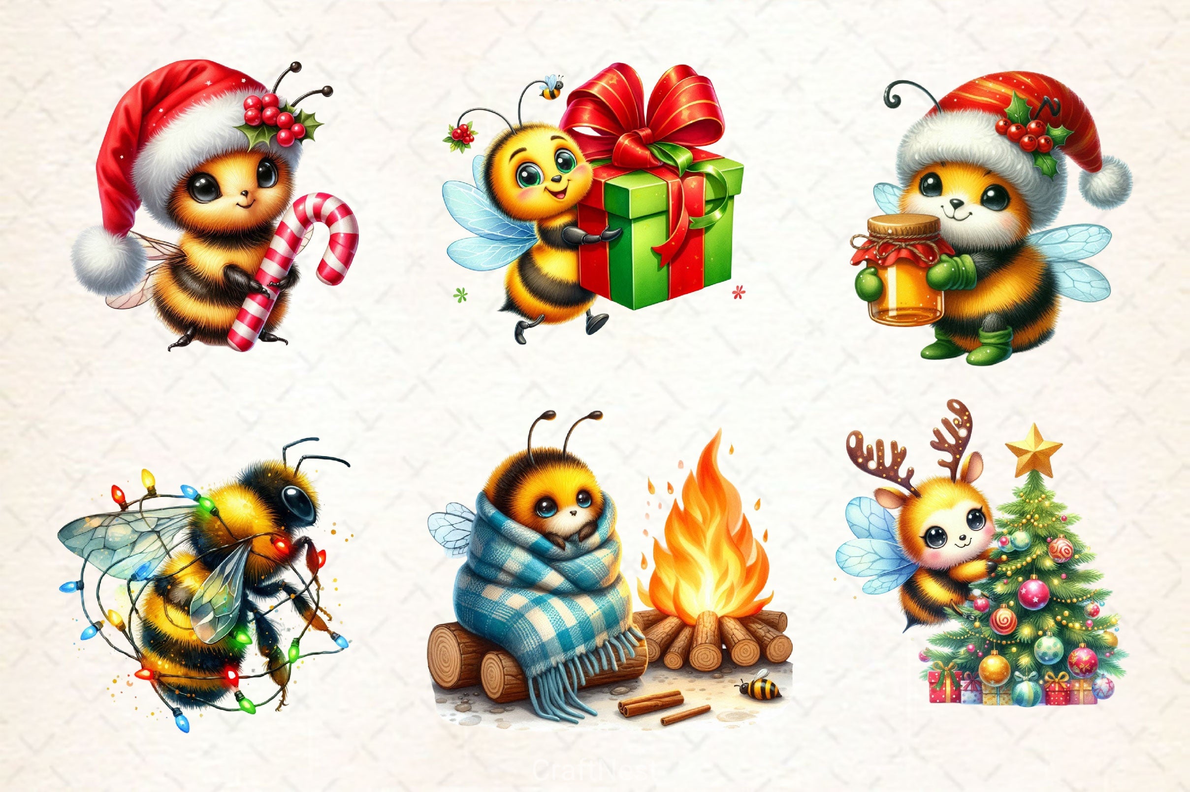 Christmas Bee Clipart Bundle - CraftNest - Digital Crafting and Art