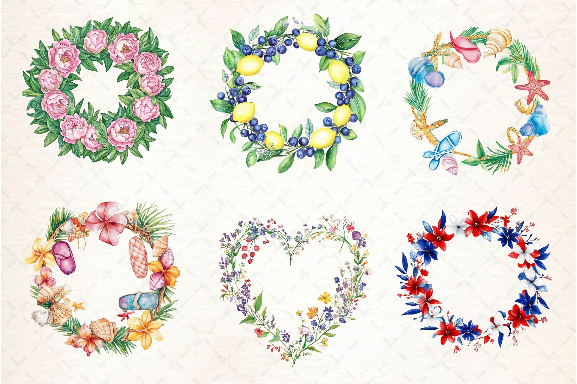 Summer Wreath Clipart Bundle 1 - CraftNest - Digital Crafting and Art