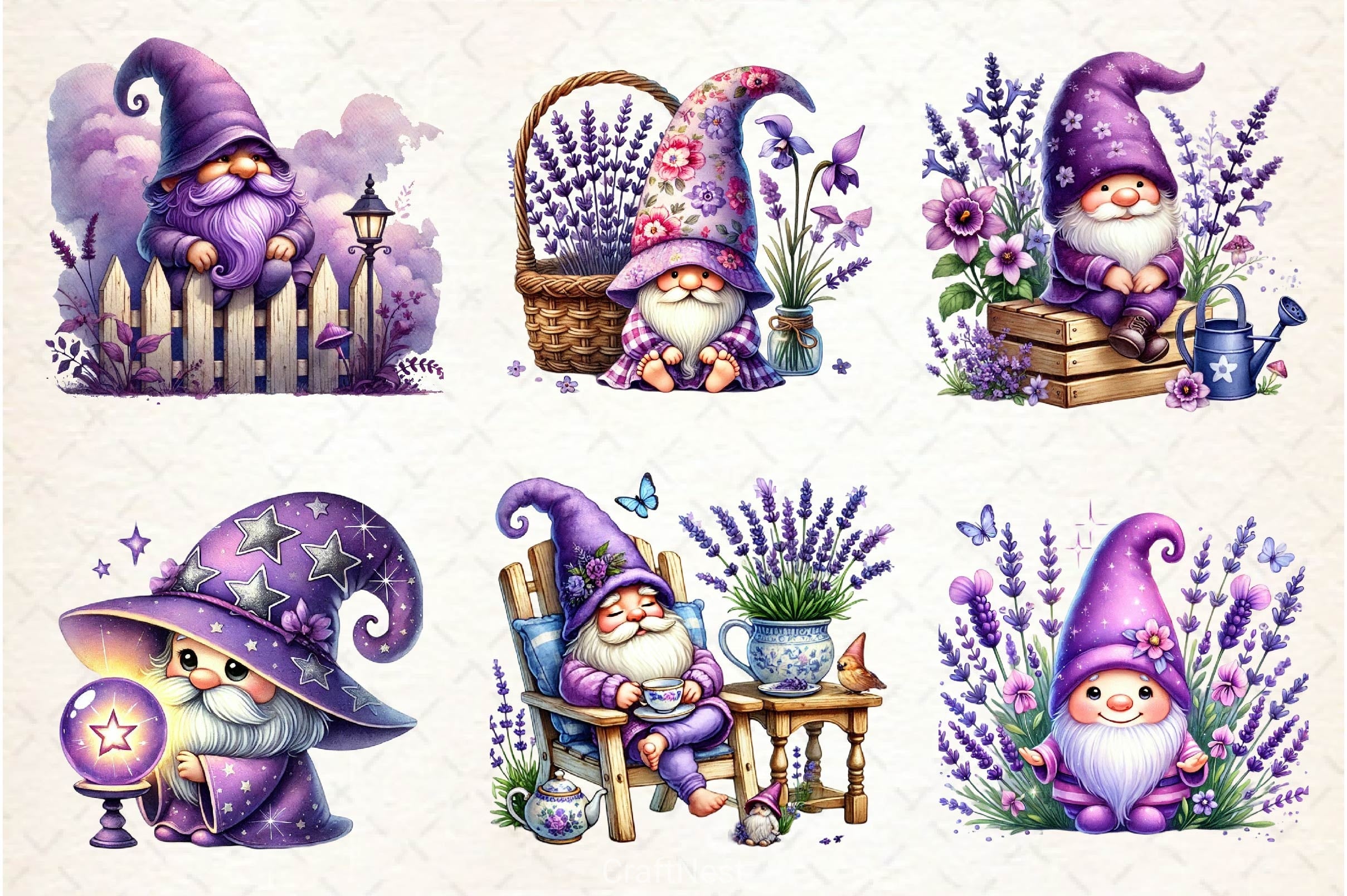 Lavender Purple Gnome Clipart Bundle 4 - CraftNest - Digital Crafting and Art