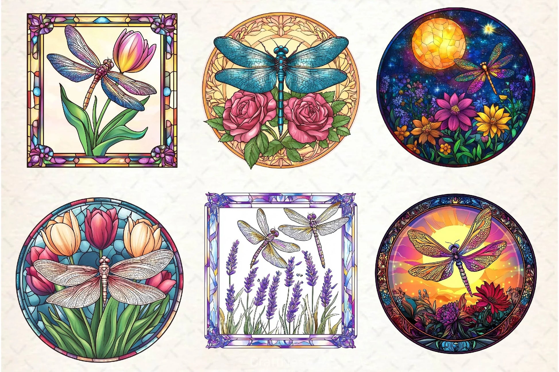Dragonfly Spring Flower Stained Glass Clipart Bundle - CraftNest - Digital Crafting and Art