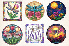 Dragonfly Spring Flower Stained Glass Clipart Bundle - CraftNest - Digital Crafting and Art