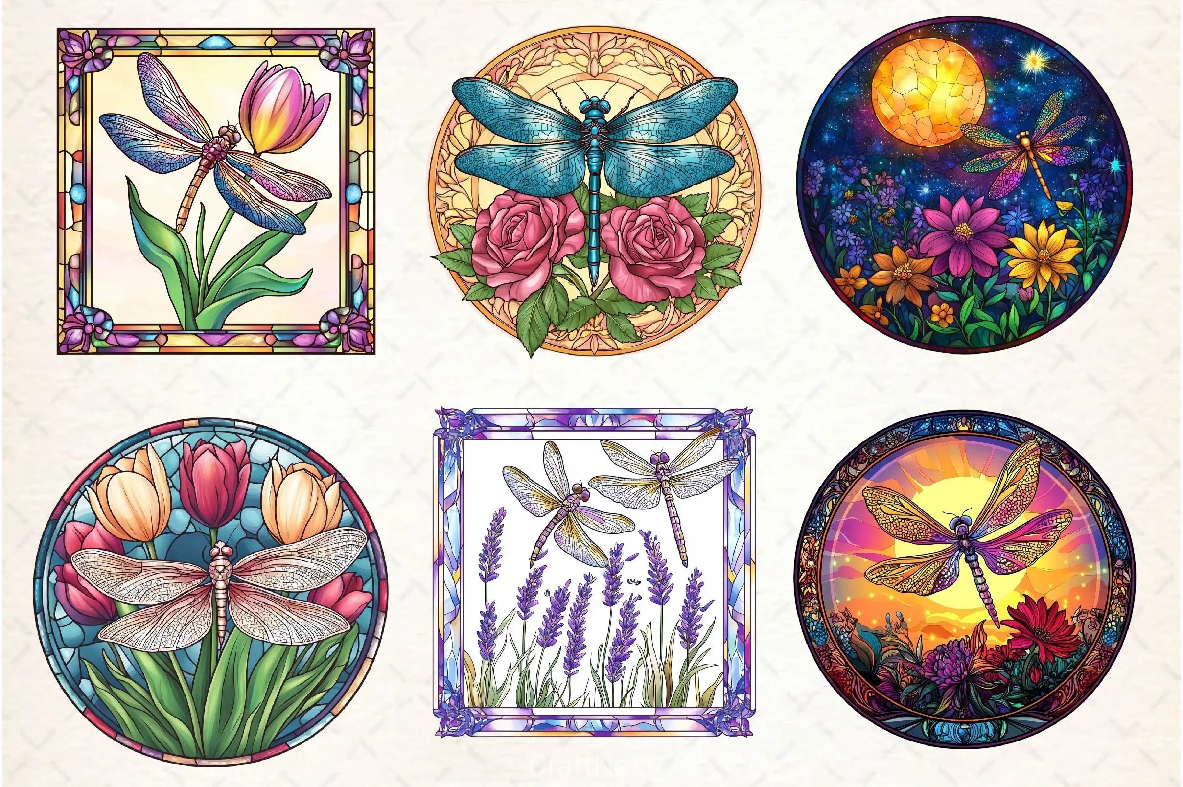 Dragonfly Spring Flower Stained Glass Clipart Bundle - CraftNest - Digital Crafting and Art