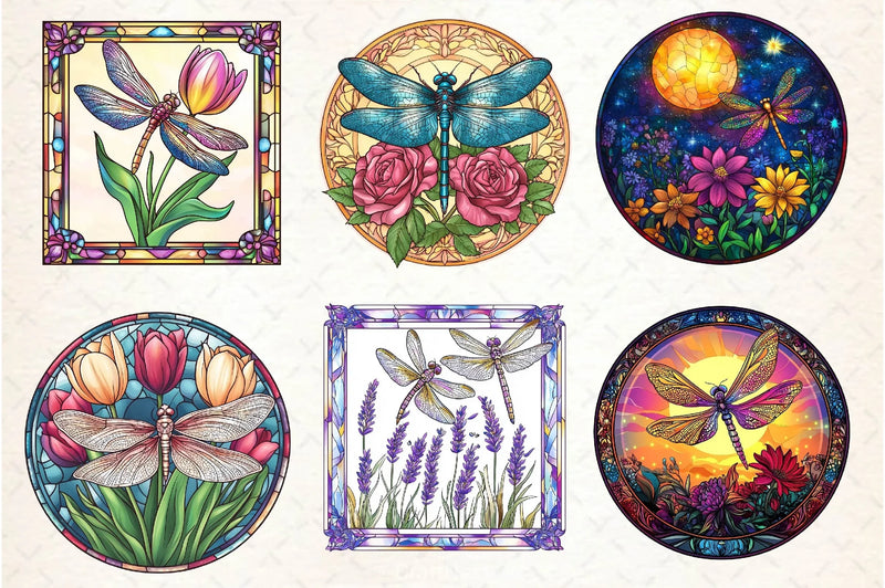 Dragonfly Spring Flower Stained Glass Clipart Bundle - CraftNest - Digital Crafting and Art