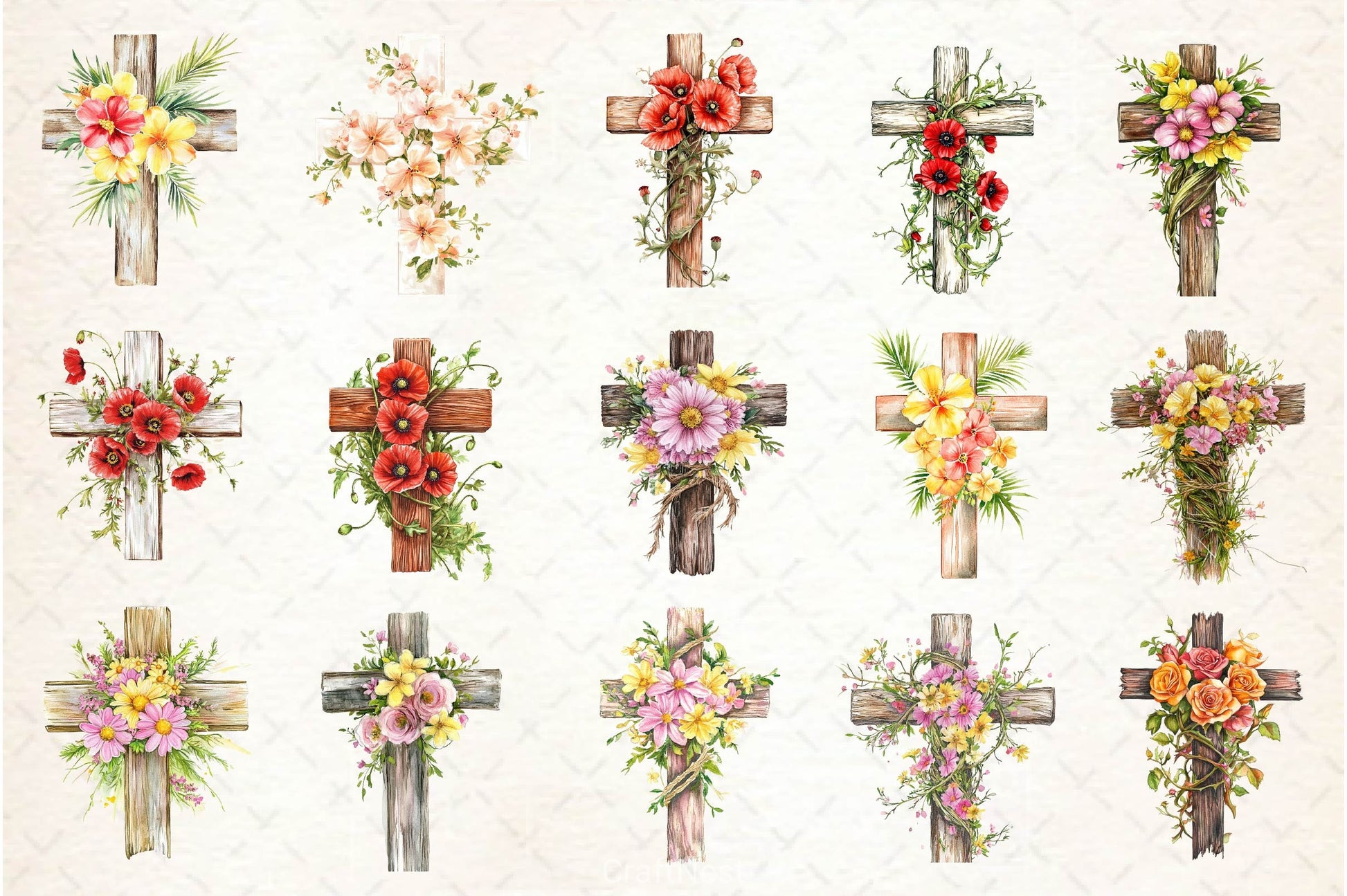 Summer Floral Cross Clipart Bundle - CraftNest - Digital Crafting and Art