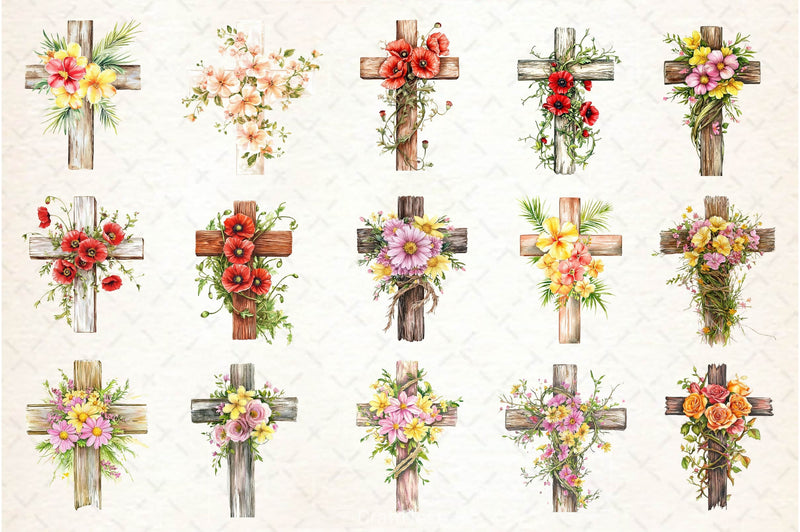 Summer Floral Cross Clipart Bundle - CraftNest - Digital Crafting and Art