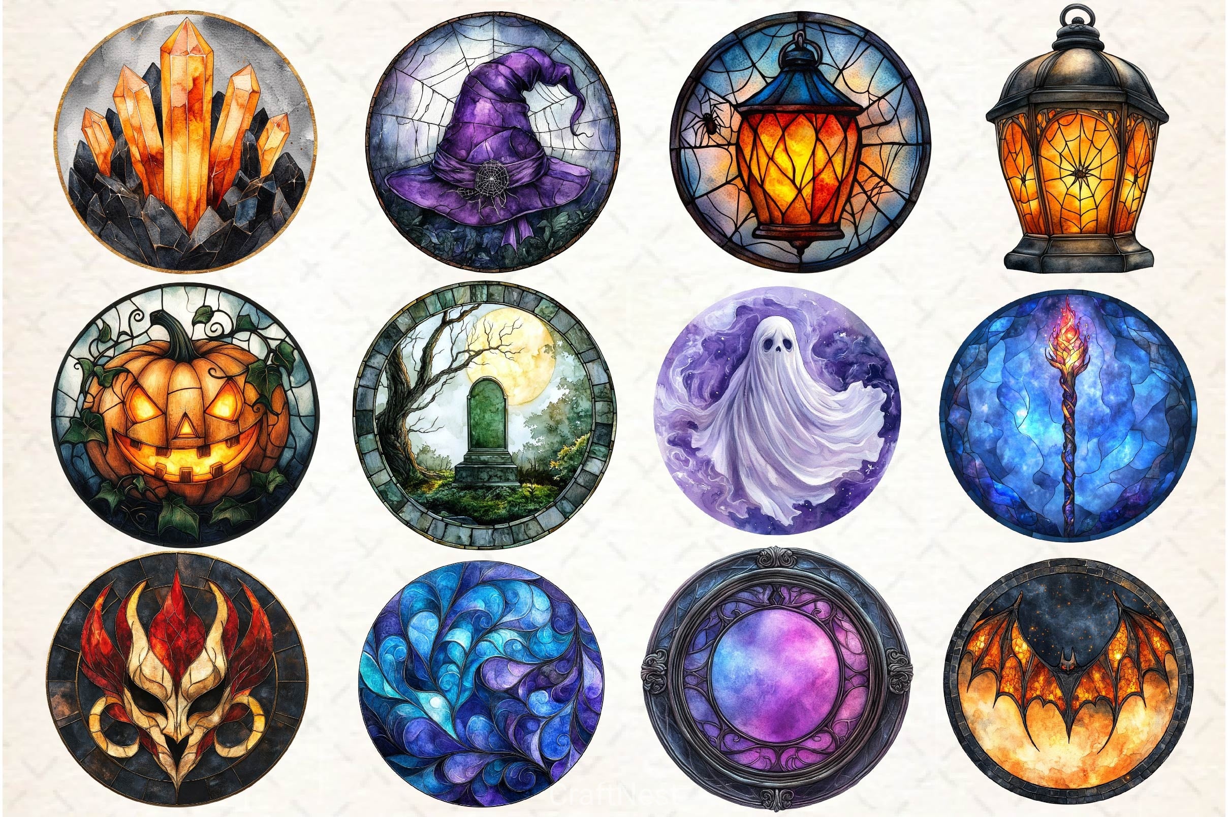 Halloween Stained Glass Clipart Bundle - CraftNest - Digital Crafting and Art
