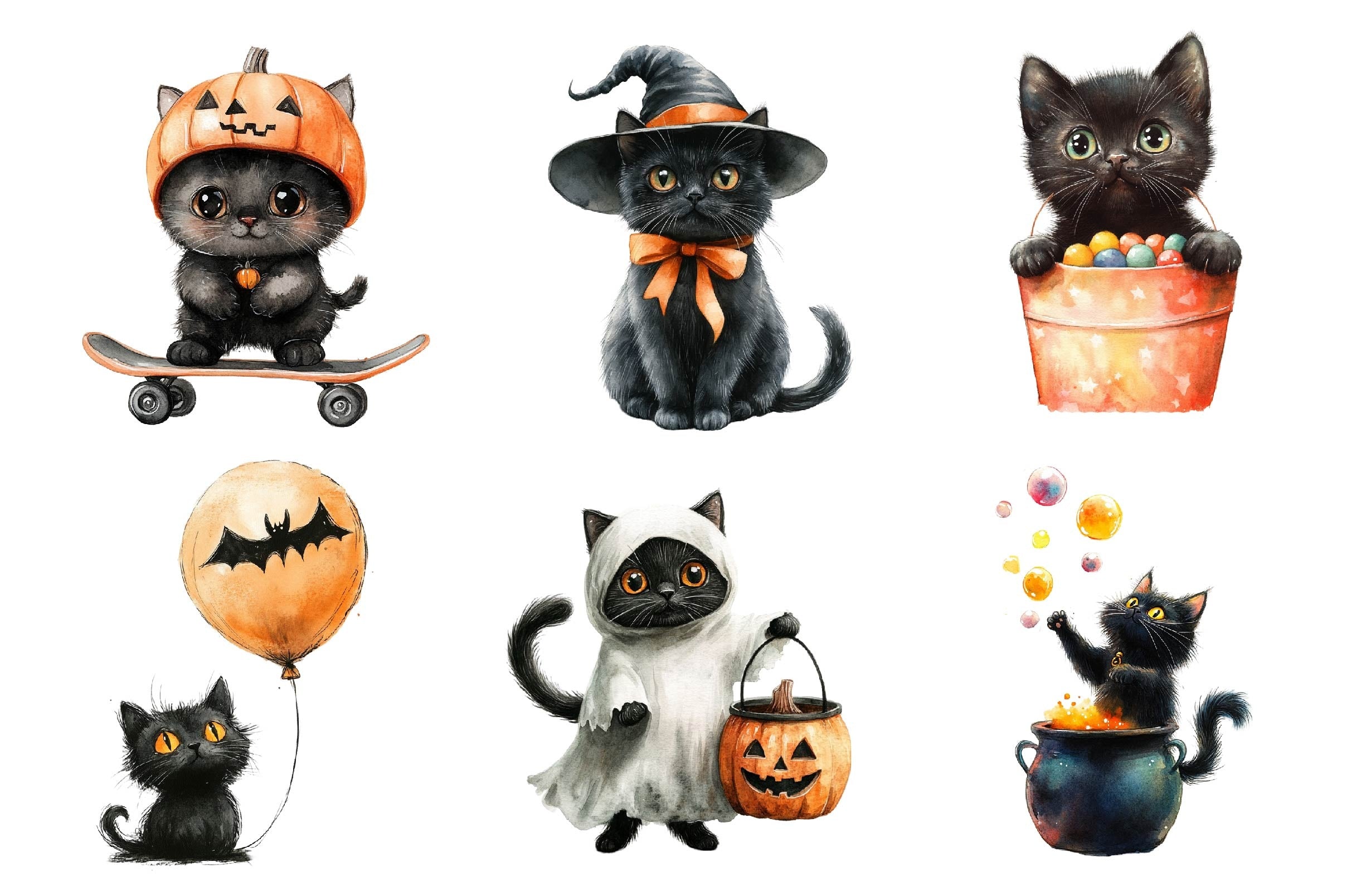 Cute Halloween Black Cats Clipart Bundle 3 - CraftNest - Digital Crafting and Art