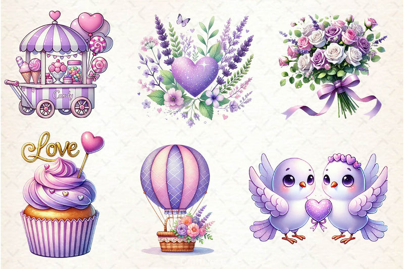 Pastel Purple Valentine's Clipart Bundle 2 - CraftNest - Digital Crafting and Art