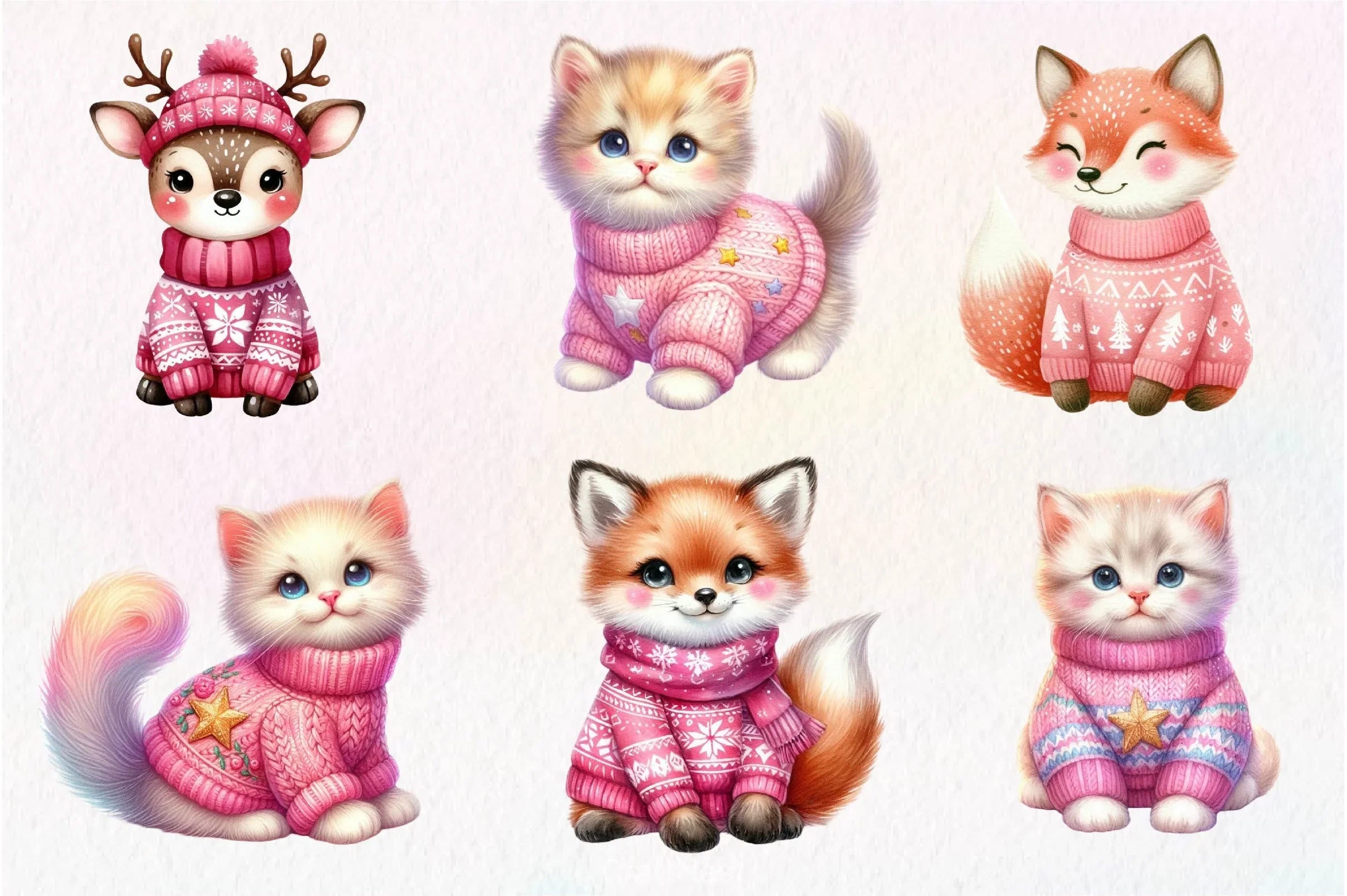 Pink Animals Christmas Clipart Bundle - CraftNest - Digital Crafting and Art
