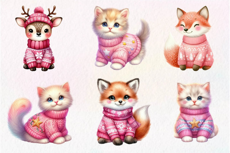 Pink Animals Christmas Clipart Bundle - CraftNest - Digital Crafting and Art