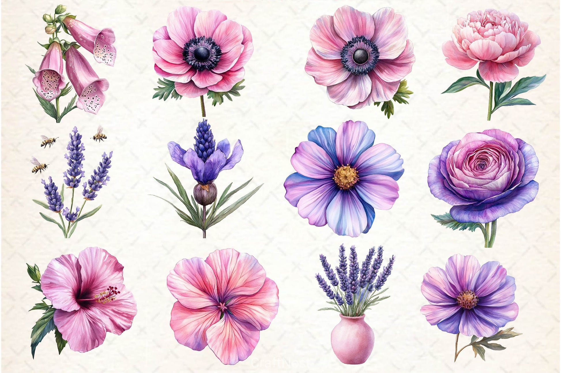 Lavender Pink Flowers Clipart Bundle - CraftNest - Digital Crafting and Art