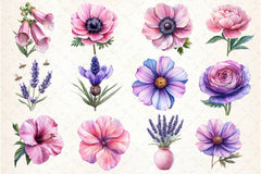 Lavender Pink Flowers Clipart Bundle - CraftNest - Digital Crafting and Art