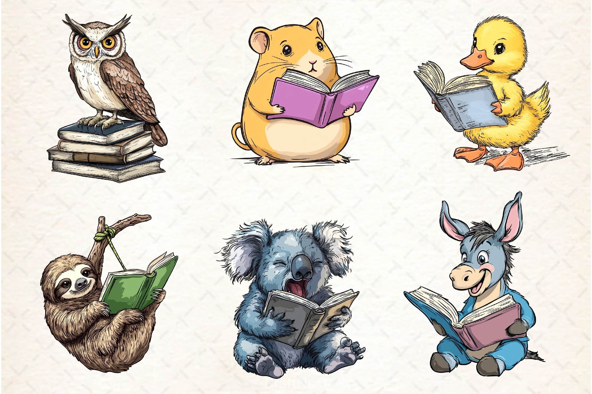 Funny Animals Reading Book Clipart Bundle 3 - CraftNest - Digital Crafting and Art