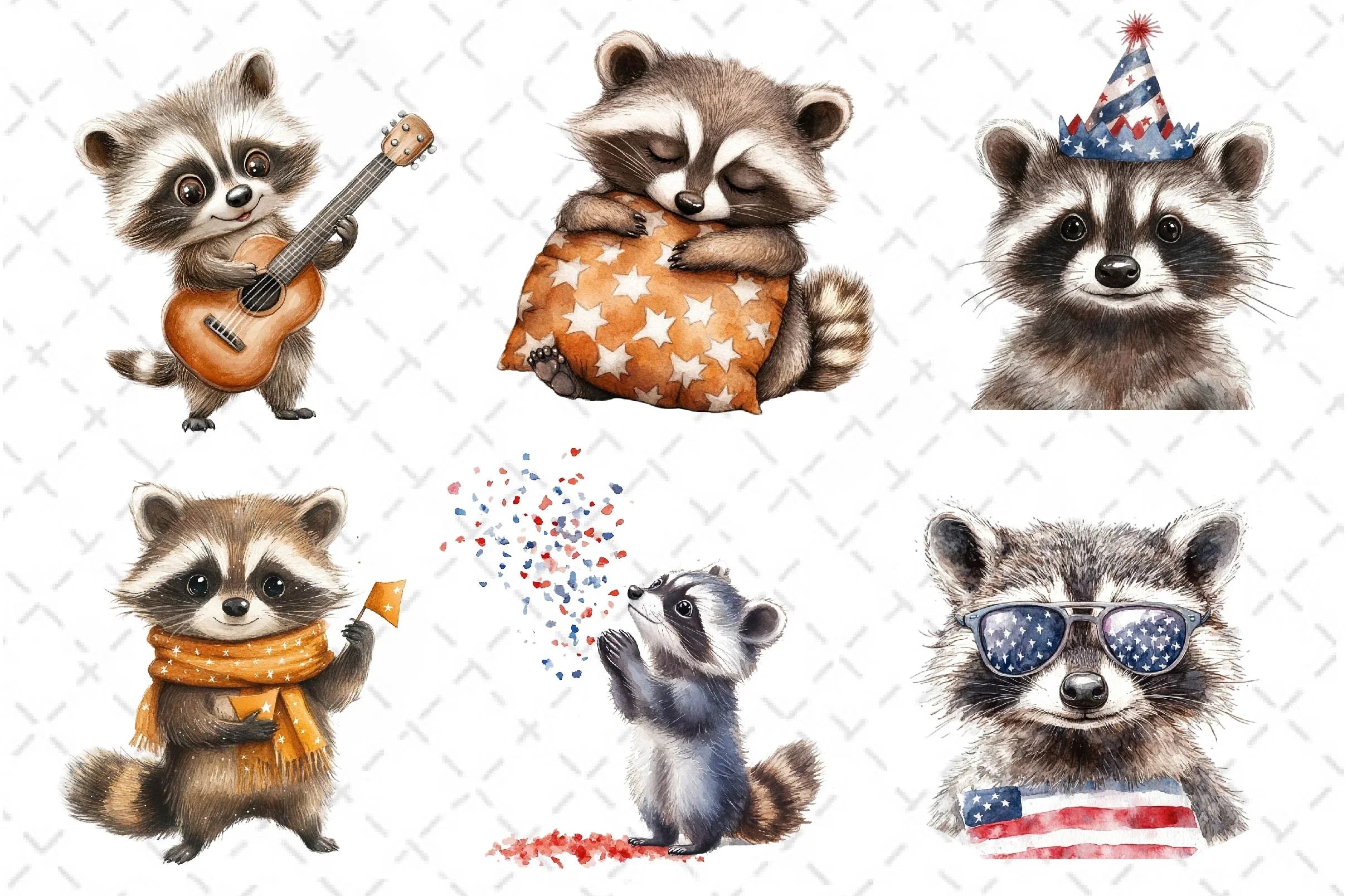 Cartoonish Patriotic Raccoon Clipart Bundle - CraftNest - Digital Crafting and Art
