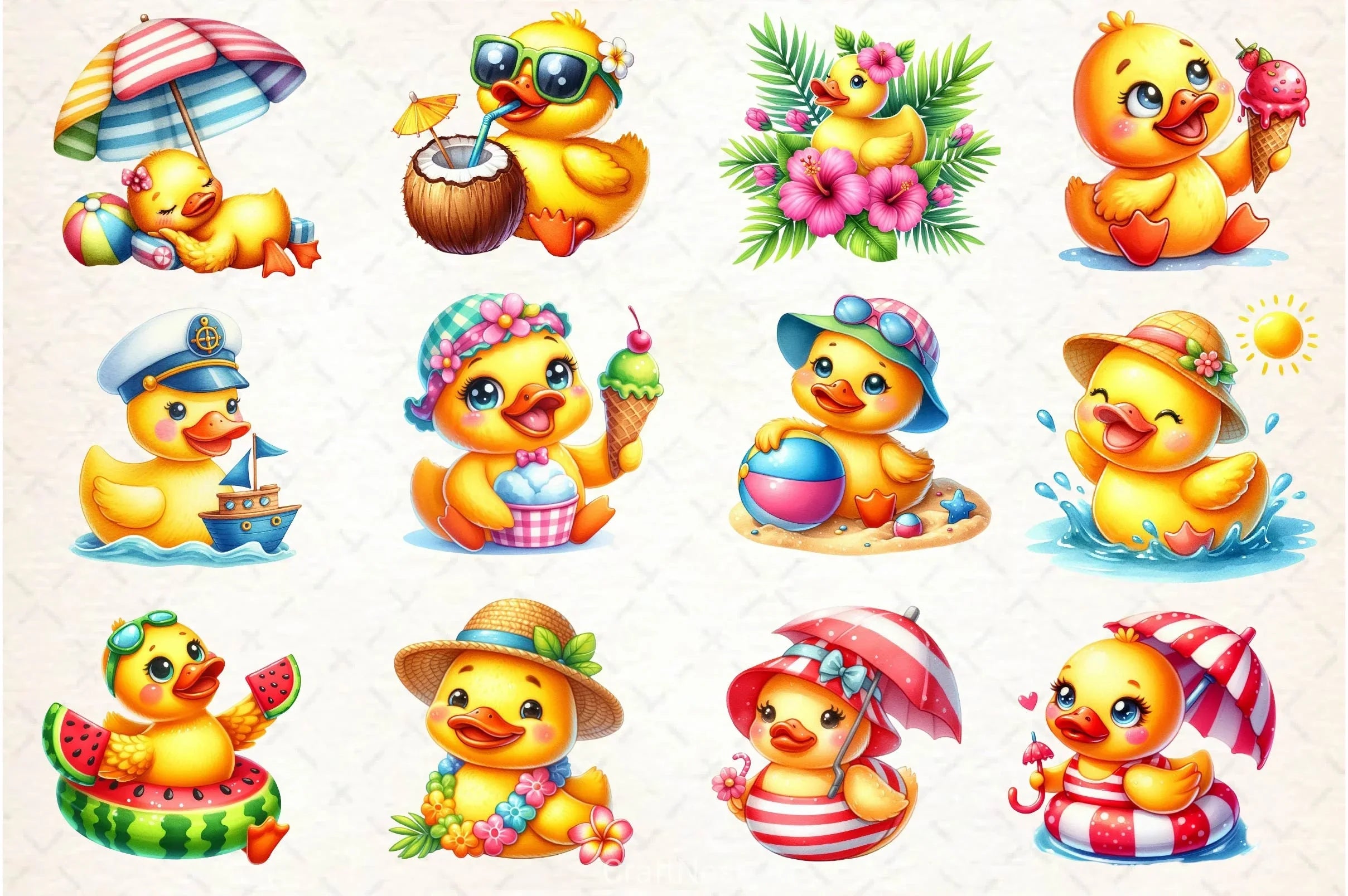 Cute Summer Rubber Duck Clipart Bundle - CraftNest - Digital Crafting and Art