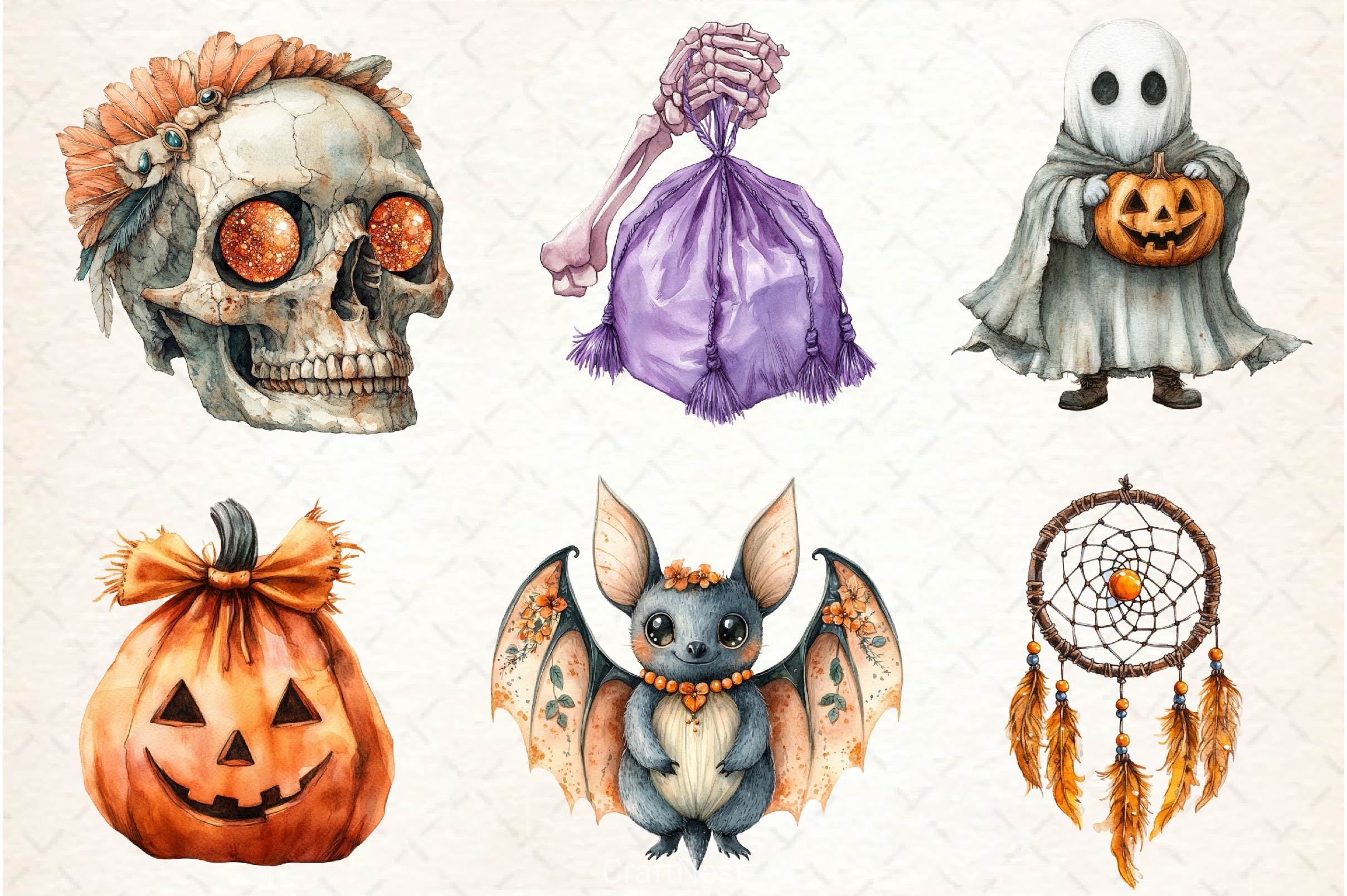 Boho Halloween Trick Or Treat Clipart Bundle 2 - CraftNest - Digital Crafting and Art