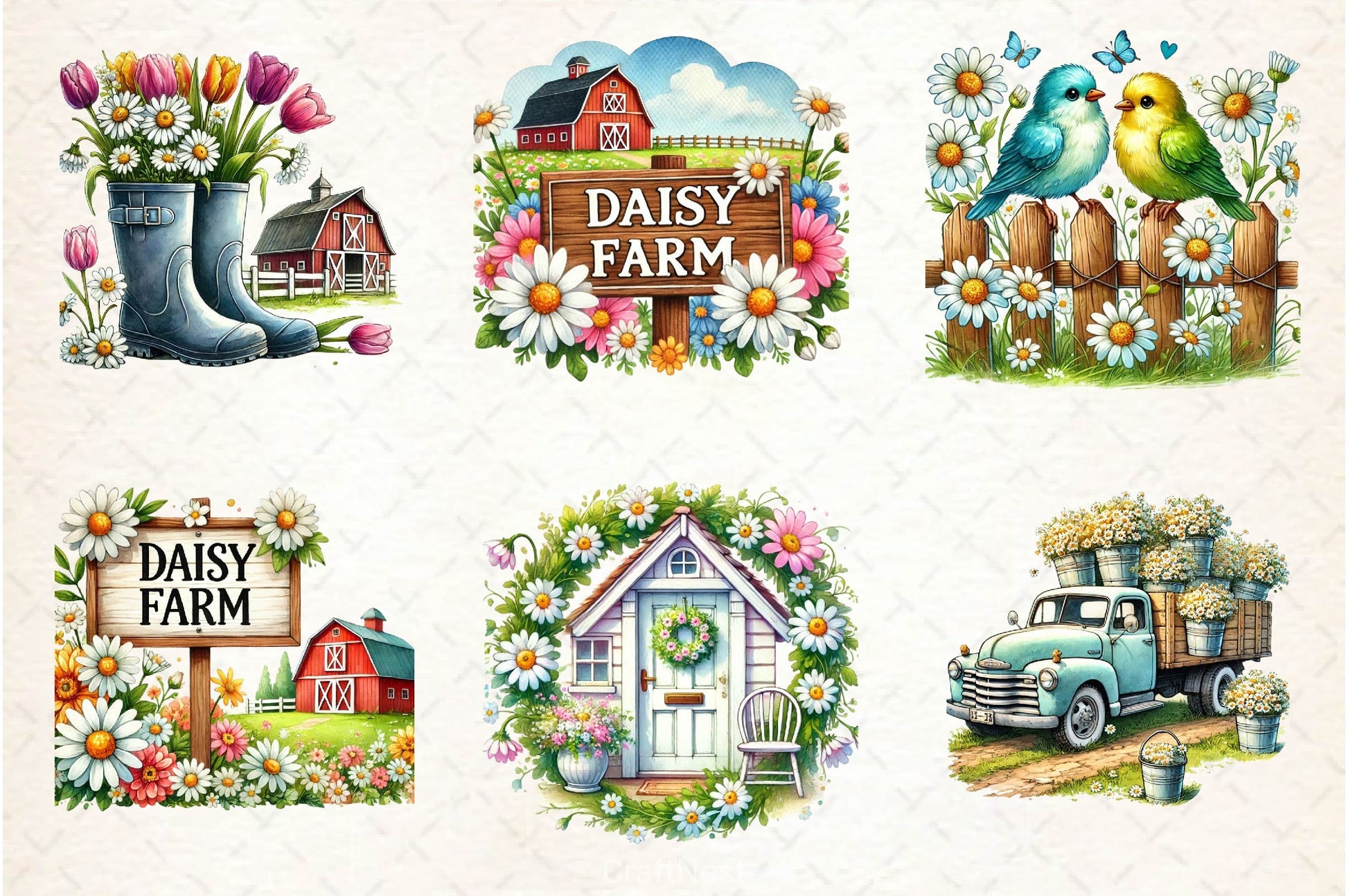 Spring Daisy Farm Clipart Bundle 2 - CraftNest - Digital Crafting and Art