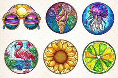 Round Stained Glass Summer Clipart Bundle 4 - CraftNest - Digital Crafting and Art